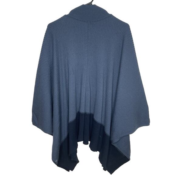 Lululemon Poncho Sweater One Size Blue Ribbed Merino Wool Knit Wrap Cape Boho - Picture 2 of 10